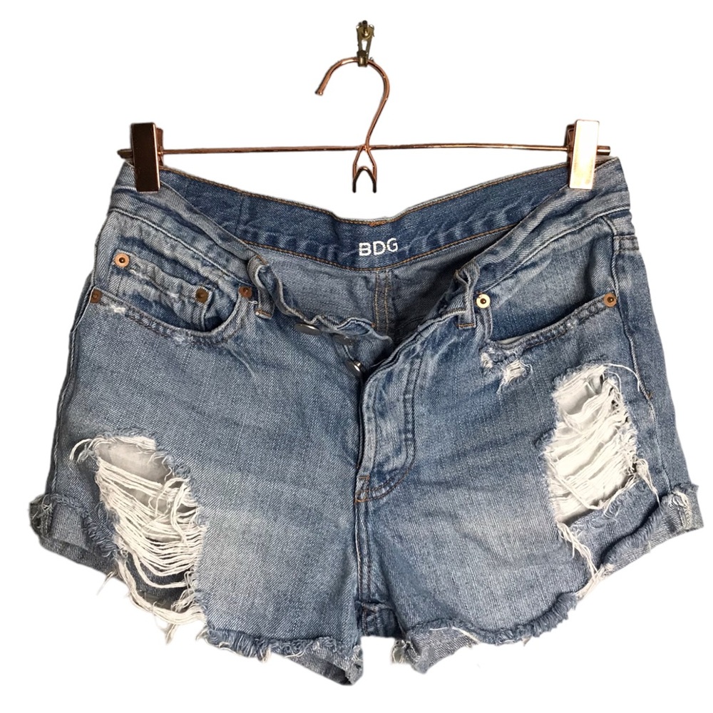 BDG | Tomgirl distressed ripped jean shorts button up fly •